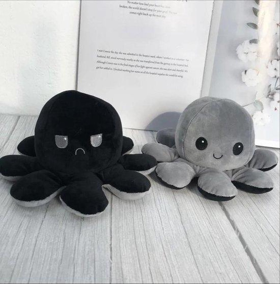 Octopus Knuffel | Knuffel Octopus Grijs/Zwart | Mood Knuffel | Omkeerbaar